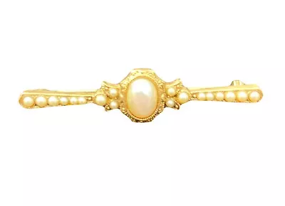 Elegant Faux Pearl Gold Tone Bar Pin/Brooch Vintage Inspired 2” Long • $11