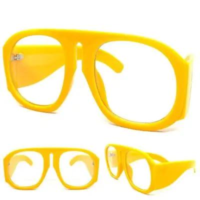 OVERSIZED Classic Retro Clear Lens EYE GLASSES Big Huge Super Thick Yellow Frame • $19.99