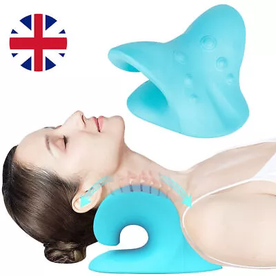 Neck Traction Pillow Cloud Shape Neck Stretcher Cervical Pain Relief Relax -Blue • £6.98