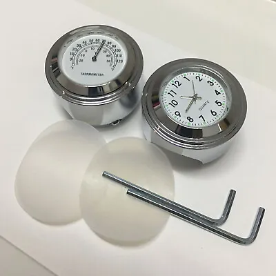 7/8'' Or 1'' Motorcycle Handlebar Mount Dial Clock & Thermometer For Harley • $10.99