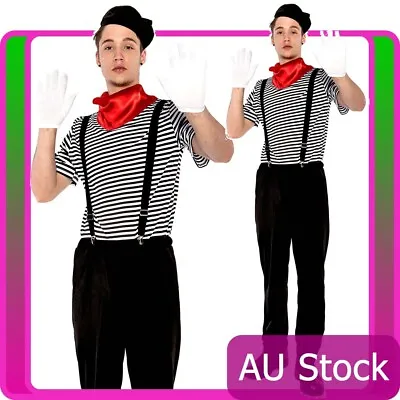 Mesmerizing Mime Costume Mens Men French Artist Clown Circus Fancy Dress Outfits • £31.63