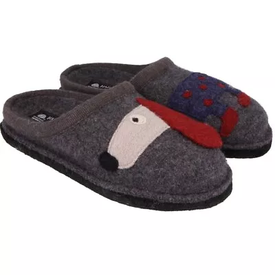 Haflinger Theo Dog Slippers In Wool Felt Anthracite Men's Women's • £78.69