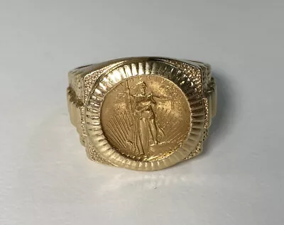 1/10oz Fine Gold  Liberty Coin Set In Men’s 14k Gold Ring Size 14 • $1500