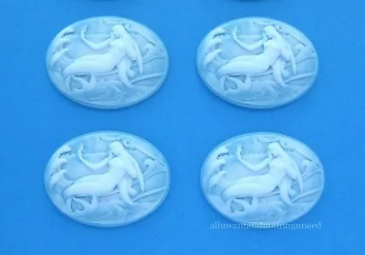 4 HZ Fantasy WHITE MERMAID On SKY BLUE 40mm X 30mm Costume Jewelry Craft CAMEOS • $4.59