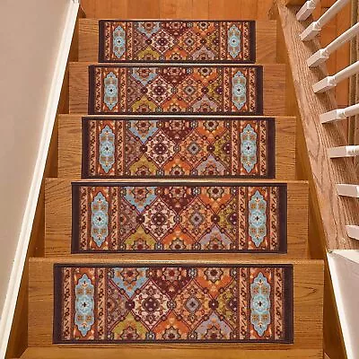 Non Slip Washable Traditional Design Multi Color Stair Treads 9  X 36  • $77.99