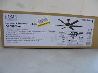 Home Decorators Kensgrove II 60 In. Smart Indoor/Outdoor Matte Black Ceiling Fan • $169.95