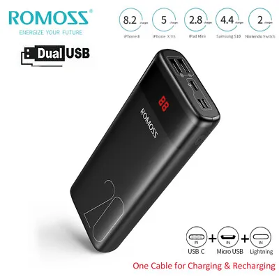 $36.99 • Buy ROMOSS 20000mAh Power Bank 2 USB Portable Battery Charger For IPhone Samsung