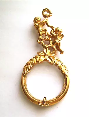 Vintage Golden Flowers & Cherubs Fancy Magnifying Glass Pendant • $7.99