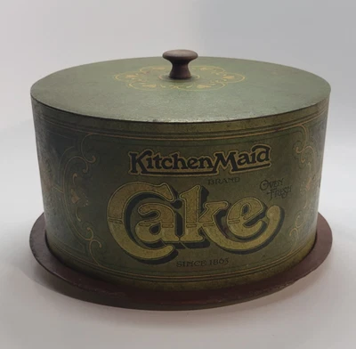$25 • Buy Ballonoff Kitchen Maid Cake Holder Tin Vtg Taker Old Retro 70's Round Green