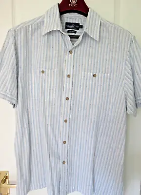 £5 • Buy Mens Linen Short Sleeve Shirt SIZE LARGE By Atlantic Bay Blue & White Stripes