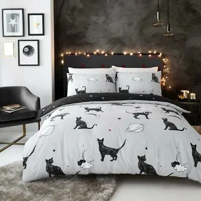 £4.99 • Buy Astro Cat Grey/Black  Duvet Cover Bedding Set With Pillow Cases, All Sizes 