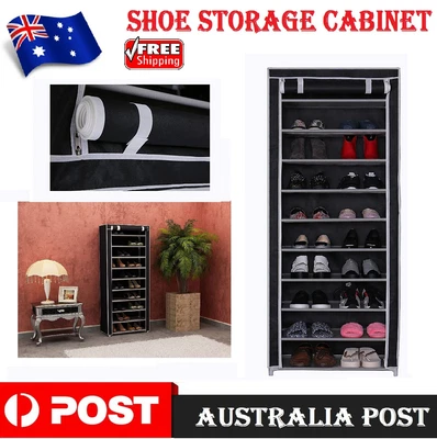 $39.99 • Buy New 10 Tier Shoe Rack Shelf Standing Clost Cabinet Storage With Cover Black  AU