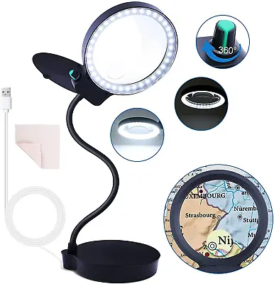 Magnifying Glass With Light And Stand 10X 20X Magnifying Desk Lamp Brightness • $41.48