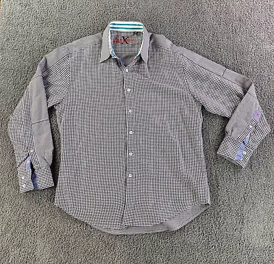 Robert Graham Shirt Mens XL Black White Houndstooth Long Sleeve Button Up • $12.99