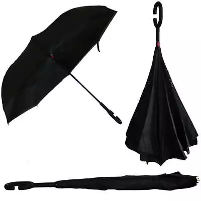 Inverted Double-Layered Umbrella The Innovative Design To Stay Dry Black. • $29.99