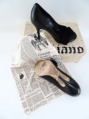 $239.99 • Buy John Galliano Leather Stilettos JG5004 Ribbon Shoes Black $485 Sz Eur 38 US 7M