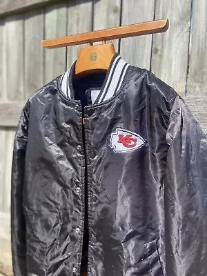 Kansas City Chiefs Starter Jacket Black Men's Large  Satin Full-Snap Vtg • $80