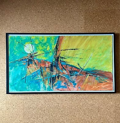 HABITAT #10 MID CENTURY MODERN ABSTRACT OIL PAINTING ON BOARD By LEONARD CARONNA • $450