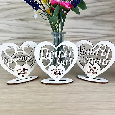£3.99 • Buy Will You Be My Bridesmaid Flower Girl Maid Of Honour Wooden Heart Plaque Gifts