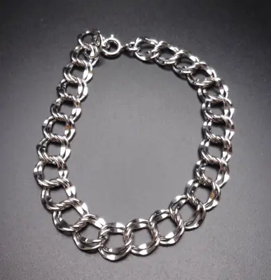 Vintage Sterling Silver 925 Double Link Charm Bracelet 7  • $45