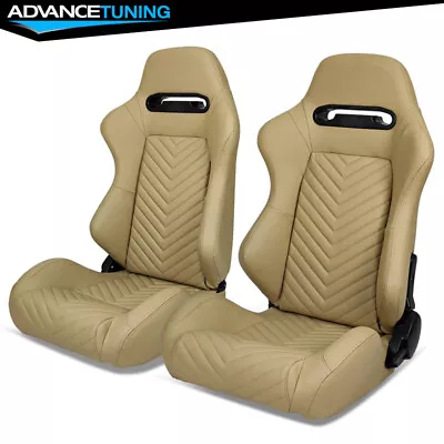 Reclinable Pair Racing Seats + Dual Sliders Brown PU &Carbon Leather Back • $349.99