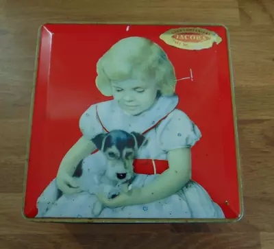 VINTAGE W&R JACOB & Co BISCUIT TIN - LITTLE GIRL & DOG - GOOD COMPANIONS • £12