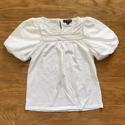 J.Crew Lace-Trim Puff-Sleeve T-Shirt Tee White Cotton Size XS BP030 • $20