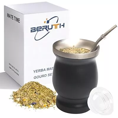 Bombilla Yerba Mate Gourd 8oz Stainless Steel Tea Cup Set With A Multifunctional • $20.23