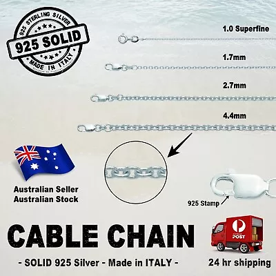 $47.99 • Buy Italian CABLE Chain - 100% SOLID 925 Sterling Silver (options)