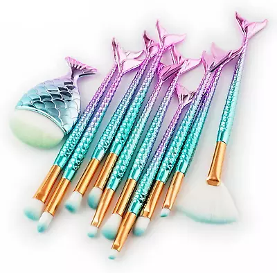 Mermaid Makeup Brushes Set 11 PCSFish-Tail Foundation Eyeshadow Eyeliner Blush  • $20.99