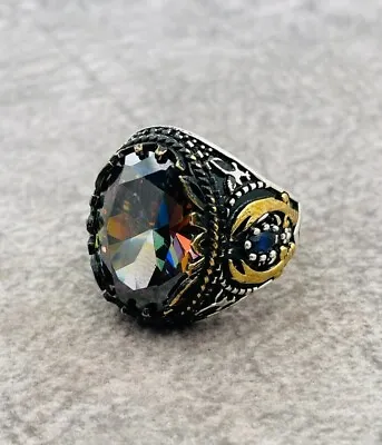 Mens Mystic Topaz Colorful Stone 925 Sterling Silver Ring Handmade Ottoman Style • $60