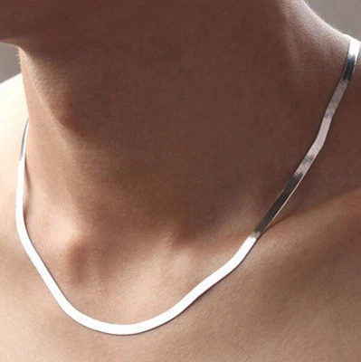 £3.43 • Buy Women 925 Silver Gold Flat Snake Bone Chain Necklace Jewelry Cubic Zirconia Gift
