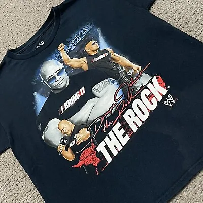 WWE T Shirt Boys 18/20 Black Dwayne The Rock Johnson I Bring It Hybrid Tee • $15.99