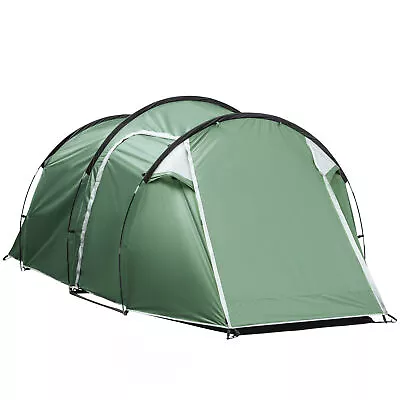 Outsunny 3 Man Camping Tent With Porch And Weather-Resistant Rainfly Green • £87.45