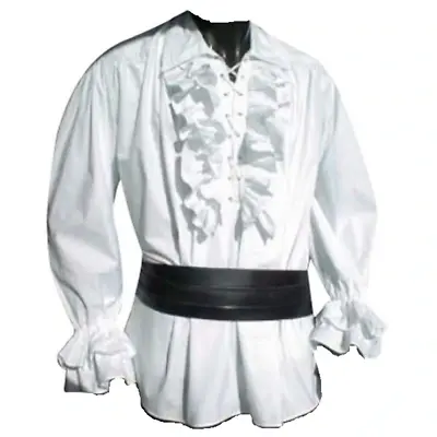 Ruffled Medieval Pirate Shirt (White Black) - 1336 • $49.90