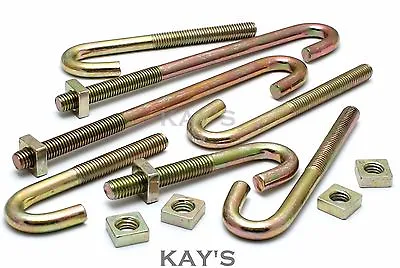 M6 M8 J Hook Bolts & Square Nuts Roofing Guttering Fencing Fixing Zinc Plated • £39.65