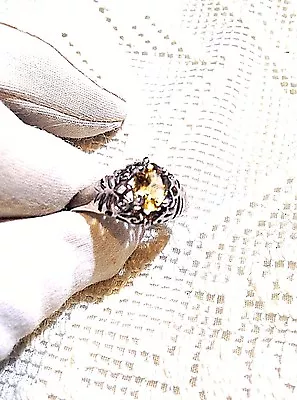$76 • Buy Vintage Handmade Genuine Golden Citrine 925 Sterling Silver Antique Ring