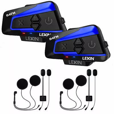 2Pcs LEXIN B4FM 10Way Motorcycle Intercom Headset Helmet Bluetooth Music Sharing • $139.99