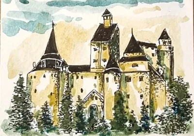 ACEO Atc. Original  Watercolour Painting  Transylvania-Dracula's Castle  • £6.93