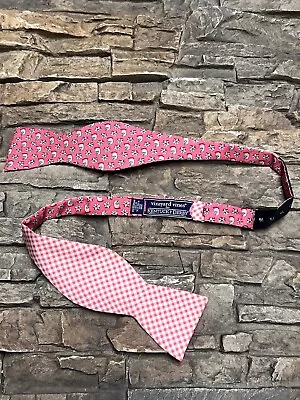 Vineyard Vines Kentucky Derby Silk Bow Tie Pink Adjustable Reversible Check  • $15.99