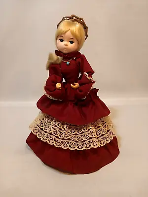 Vtg BRADLEY Doll The Collector's Series 8.5  Straw Hat Maroon Dress  NICE A1 • $9.49