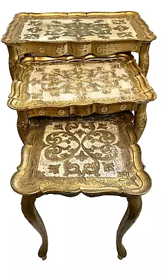 Florentine 3 Nesting Tables Mid Century Gold Hollywood Regency Vintage Italy • $249.95