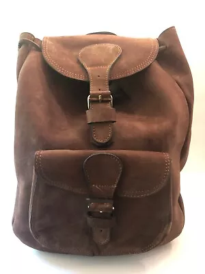 VTG Large Suede Leather Backpack Purse  Brown  Metal Hardware Adjustable Straps • $35