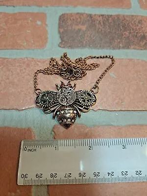 Steampunk Necklace Bronze & Silver Finish Hand Gear Bumble Bee  • $10.99