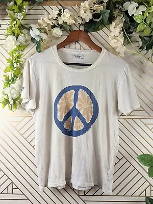 $18 • Buy Lauren Moshi Womens Rainbow Peace Sign White Cotton Tee Shirt Size M FLAW 