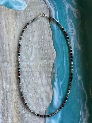 Gunmetal Gray Black Bead Necklace 20” NEW Skater Tribal Cali Mens Surfer 90s • $12