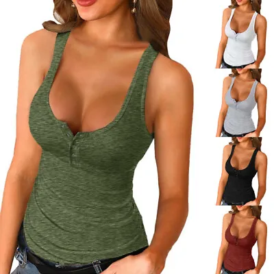 $13.19 • Buy Summer Womens V Neck T Shirts Ladies Sleeveless Slim Fit Tank Vest Camisole Tee