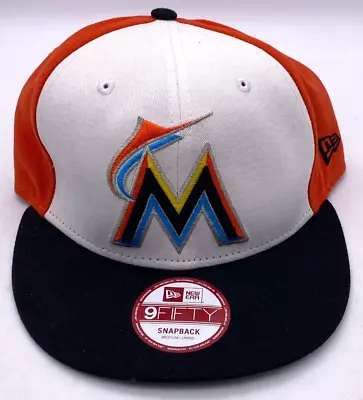 Miami Marlins New Era 9Fifty Snapback Hat White Orange Medium Large • $11.99