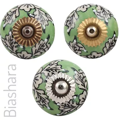 £2.60 • Buy Apple Green CERAMIC DOOR KNOBS Floral Cupboard Handles Cabinet Drawer Vintage 
