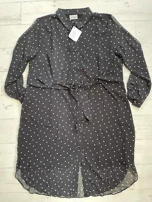 Together Size 18 Black Polka Dot Chiffon Midi Shirt Dress NEW • £5.99